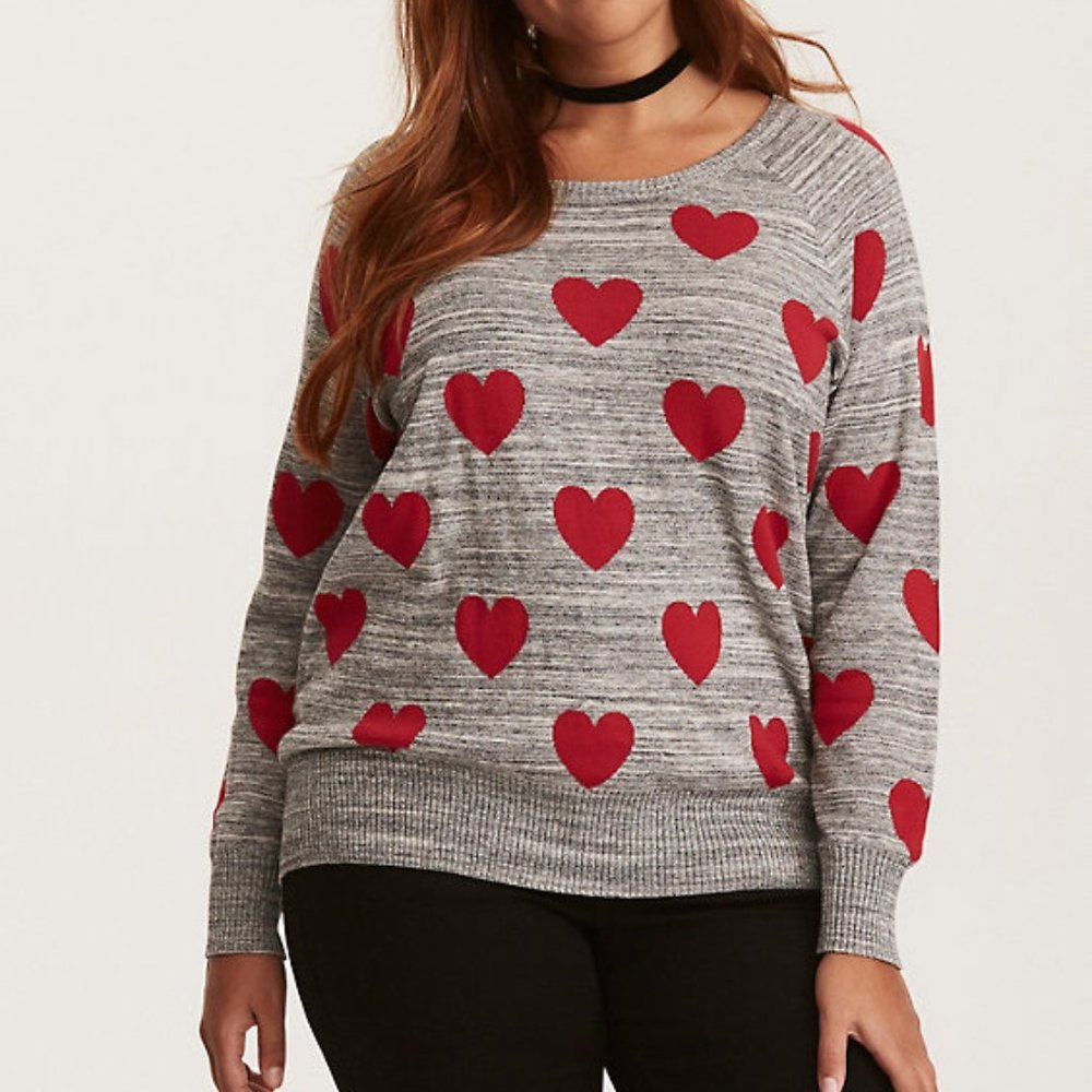 NWOT Torrid Grey Hearts Intarsia Sweater 3x
